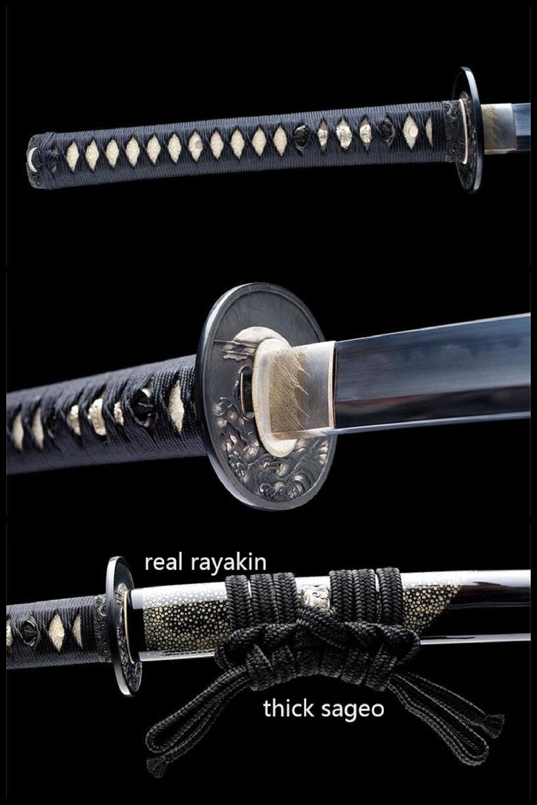 Hand Made Superior T10 Katana Real Hamon Real Rayskin Saya