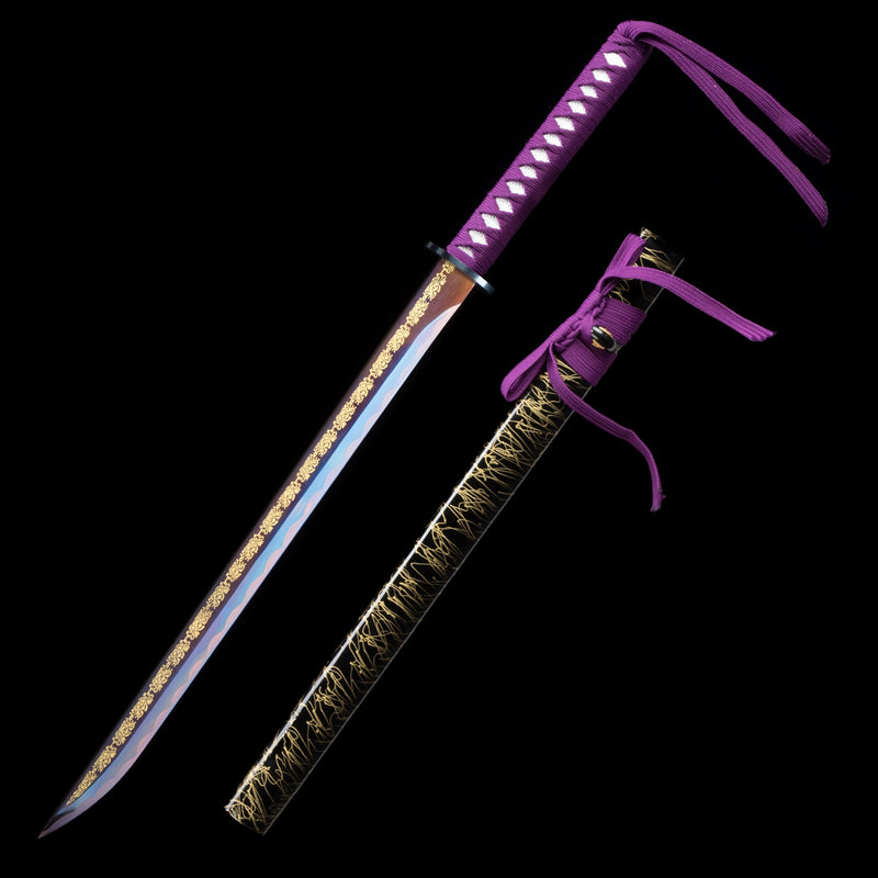 Handmade Ninjato Ninja Sword With Purple Straight Blade