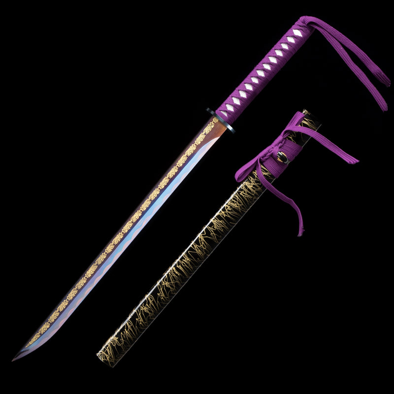 Handmade Ninjato Ninja Sword With Purple Straight Blade