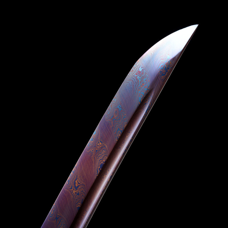 Handmade Damascus Folded Steel Real Japanese Wakizashi Sword With Purple Blade