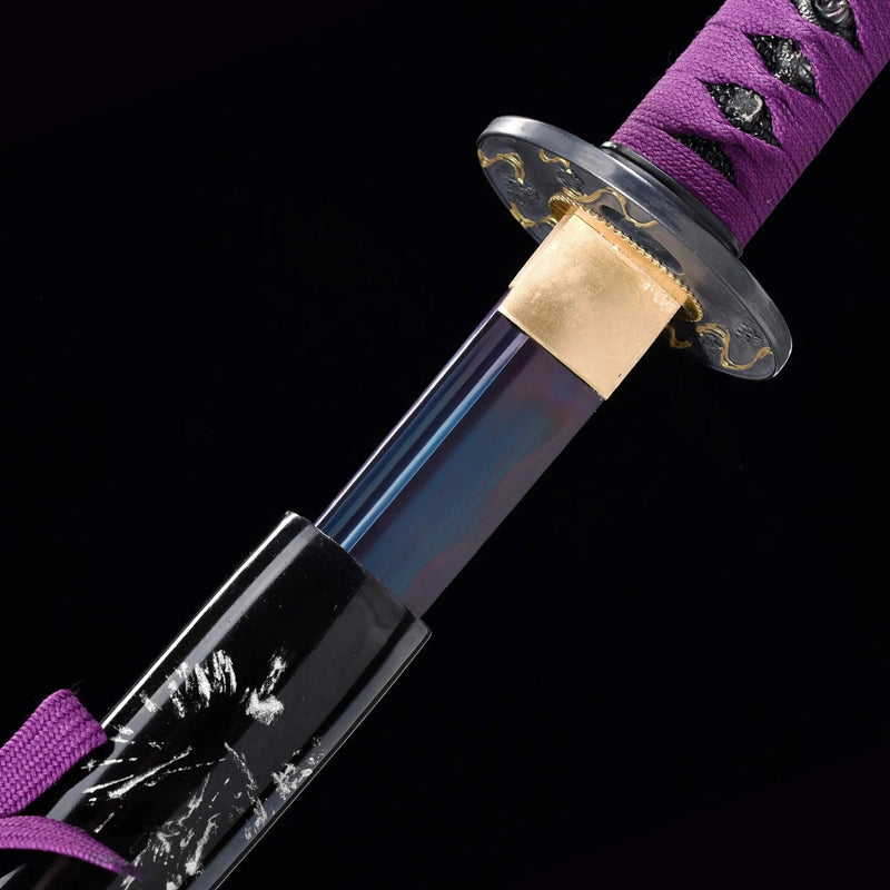 High-quality samurai sword with a handmade purple blade for a striking look