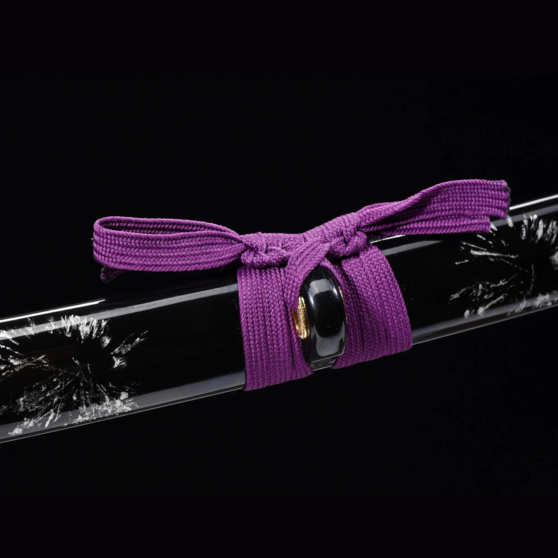 Beautifully crafted katana sword with a distinctive purple blade, handmade for collectors